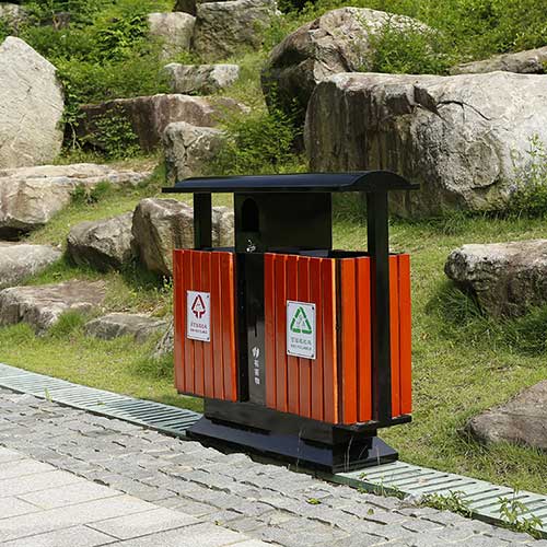 景區(qū)公園必備的景觀設(shè)施鋼木垃圾箱、與園林椅